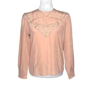 Milani Embroidered Yoke Long Sleeve Blouse Delicate Vintage Blush Pink Sz 8